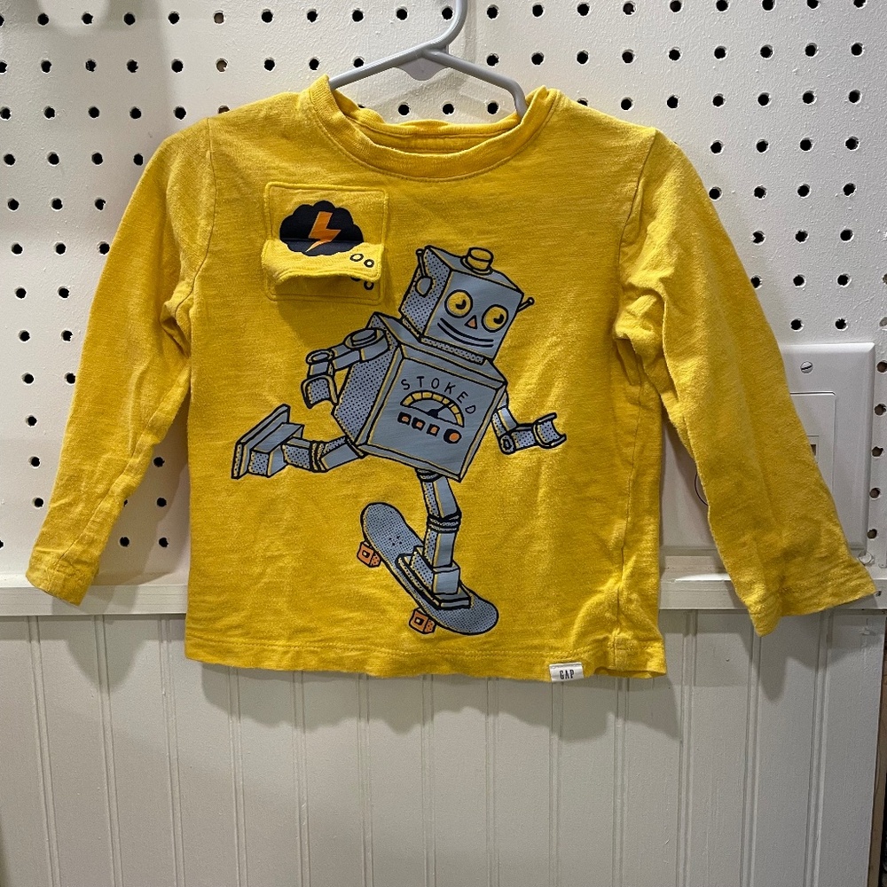 BabyGap yellow robot battery long sleeved shirt